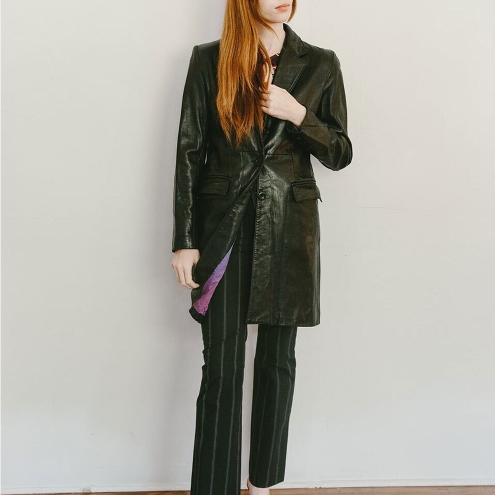 Vintage Black Leather Long Blazer/Trench